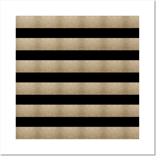 Preppy Minimalist Geometric Pattern Black Gold Stripes Wall Art by Tina